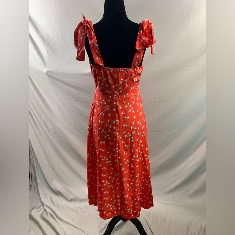 Red Ditsy Floral Print Ruched Bust Split Thigh Cami Dress - Picture 8 of 9